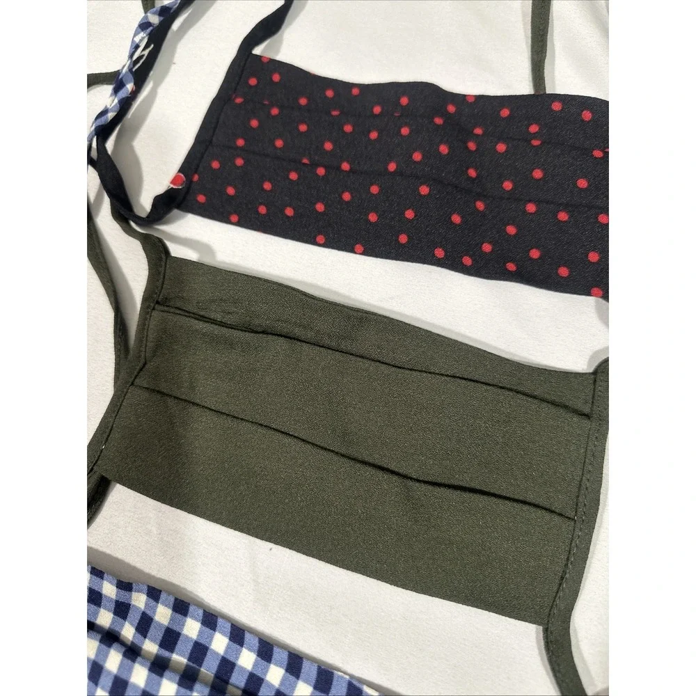 NEW Reformation Face Mask [ 3 Piece ] Blue Gingham + Dots + Olive Green #T2186